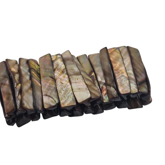 Women's Arm Wristlet Wide Iridescent Abalone Shell Stretchy Bracelet Jewelry - Picture 6 of 13